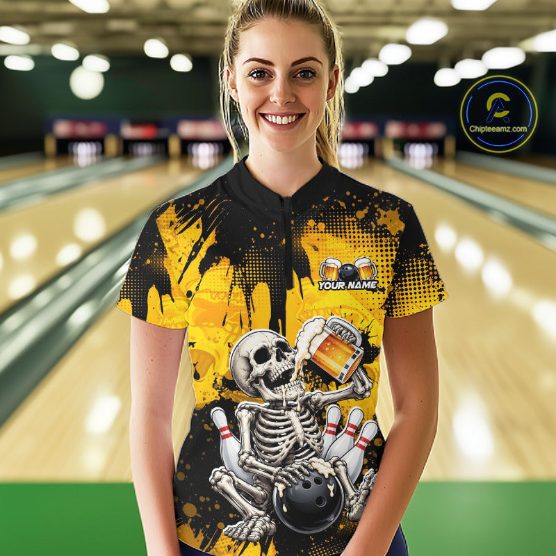 Custom Beer Funny Skeleton Bowling Team Shirts Bowling Jersey for Women Bowling League HNT464