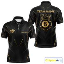 Load image into Gallery viewer, Black and gold polo shirt with customizable text on a white background