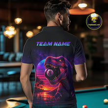 Load image into Gallery viewer, Person wearing a shirt with a dinosaur and pool ball design, standing in a bar.