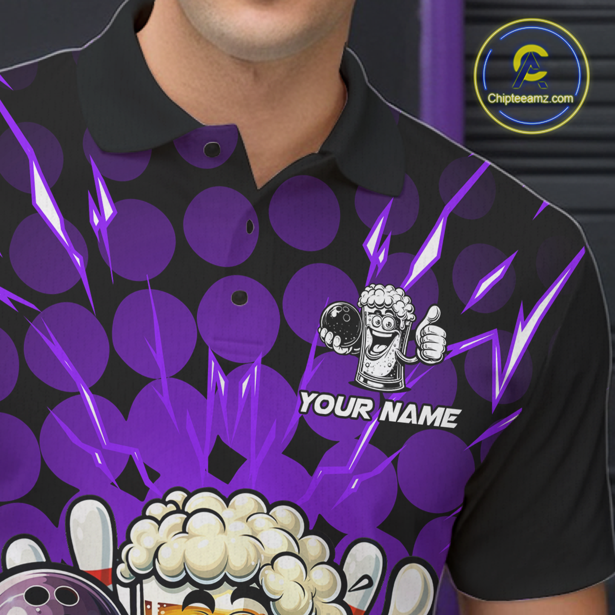 Custom Purple Funny Beer Bowling Jersey for Men Bowling Team Shirts Polo & 1/4 Zip HNT187