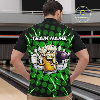 Custom Green Funny Beer Bowling Jersey for Men Bowling Team Shirts Polo & 1/4 Zip HNT187