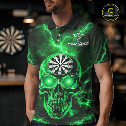 Custom Green Lightning Thunder Skull Dart Shirts For Men Darts Team Jerseys Polo & 1/4 Zip NNT135