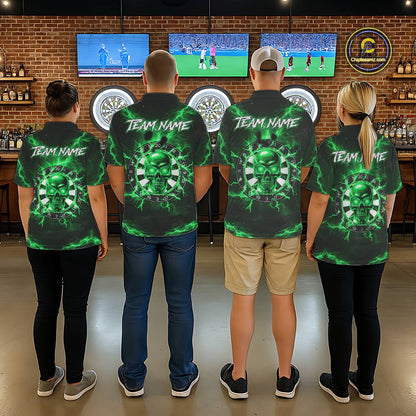 Custom Green Lightning Thunder Skull Dart Shirts For Men Darts Team Jerseys Polo & 1/4 Zip NNT135