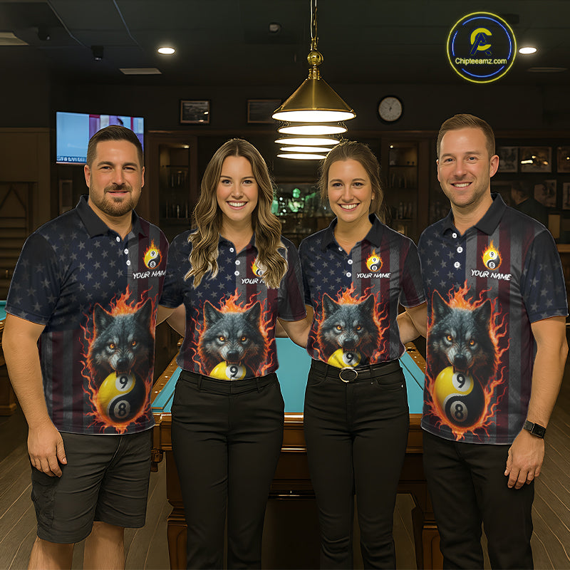 Custom US Wolf 8 9 Ball Yin Yang Billiard Shirts for Women Billiard Team Shirts Billiard League Polo & 1/4 Zip NNT92