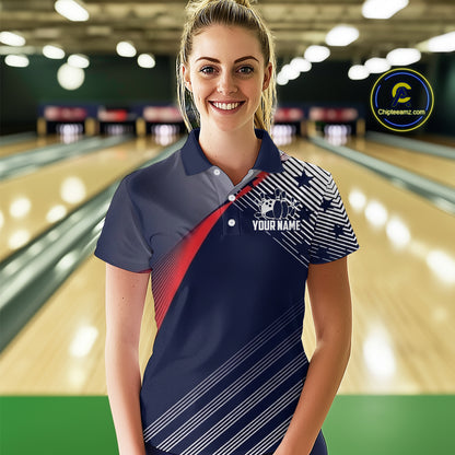 Custom US Flag Bowling Jersey for Women Bowling Team Shirts Bowling Uniform Polo & 1/4 Zip HNT165