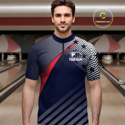 Custom US Flag Bowling Jersey for Men Bowling Team Shirts Bowling Uniform Polo & 1/4 Zip HNT165