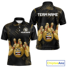 Load image into Gallery viewer, Custom Black and Gold Funny Bowling Jersey for Men Bowling Team Shirts Polo &amp; 1/4 Zip HNT177