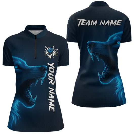 Custom Wolf Bowling Jersey for Women Polo & 1/4 Zip Bowling Team Shirts Bowling League HNT149