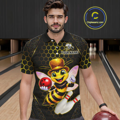 Custom Funny Bee Bowling Jersey for Men Bowling Team Shirts Bowling League Polo & 1/4 Zip HNT188
