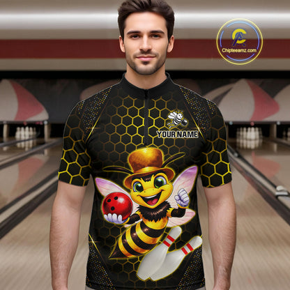 Custom Funny Bee Bowling Jersey for Men Bowling Team Shirts Bowling League Polo & 1/4 Zip HNT188