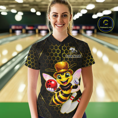 Custom Funny Bee Bowling Jersey for Women Bowling Team Shirts Bowling League Polo & 1/4 Zip HNT188
