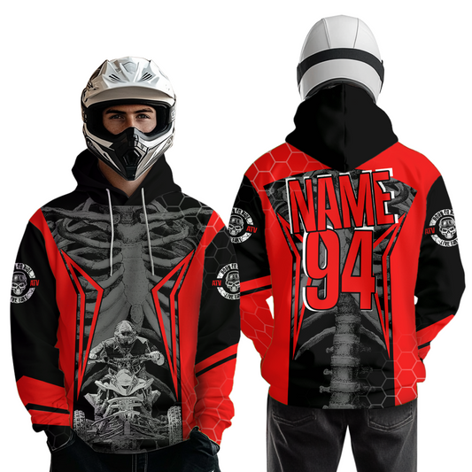 Personalized Red Atv Racing Hoodie Custom Name & Number Red Quad Bike Rider Motocross Shirt For Men Women  NHN002