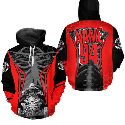 Personalized Red Atv Racing Hoodie Custom Name & Number Red Quad Bike Rider Motocross Shirt For Men Women  NHN002