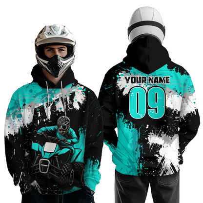 Turquoise Atv Motocross Hoodie Personalized Upf30+ Adult&Kid Quad Bike Shirt Atv Mx Off-Road Extreme NHN003