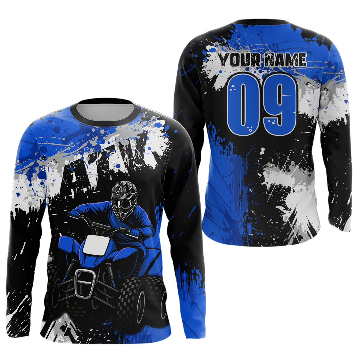 Blue ATV Motocross Jersey Personalized UPF30+ Adult&Kid Quad Bike Shirt Atv Mx Off-Road Dirt Bike NHN003