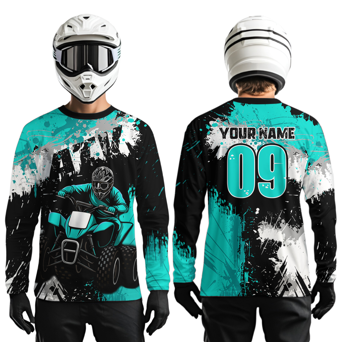 Turquoise ATV Motocross Jersey Personalized UPF30+ Adult&Kid Quad Bike Shirt Atv Mx Off-Road Dirt Bike NHN003