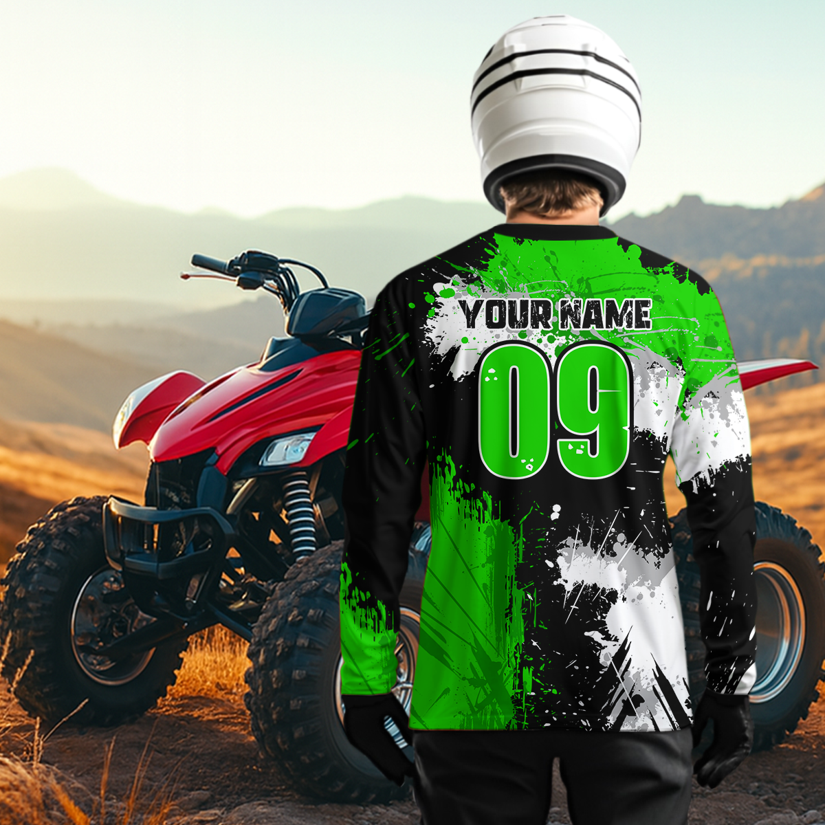Green ATV Motocross Jersey Personalized UPF30+ Adult&Kid Quad Bike Shirt Atv Mx Off-Road Dirt Bike NHN003