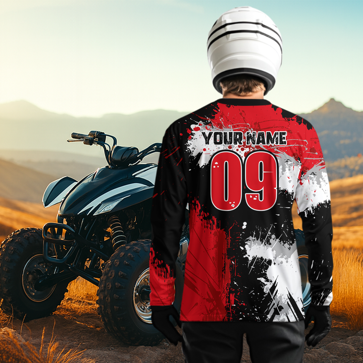Red ATV Motocross Jersey Personalized UPF30+ Adult&Kid Quad Bike Shirt Atv Mx Off-Road Dirt Bike NHN003
