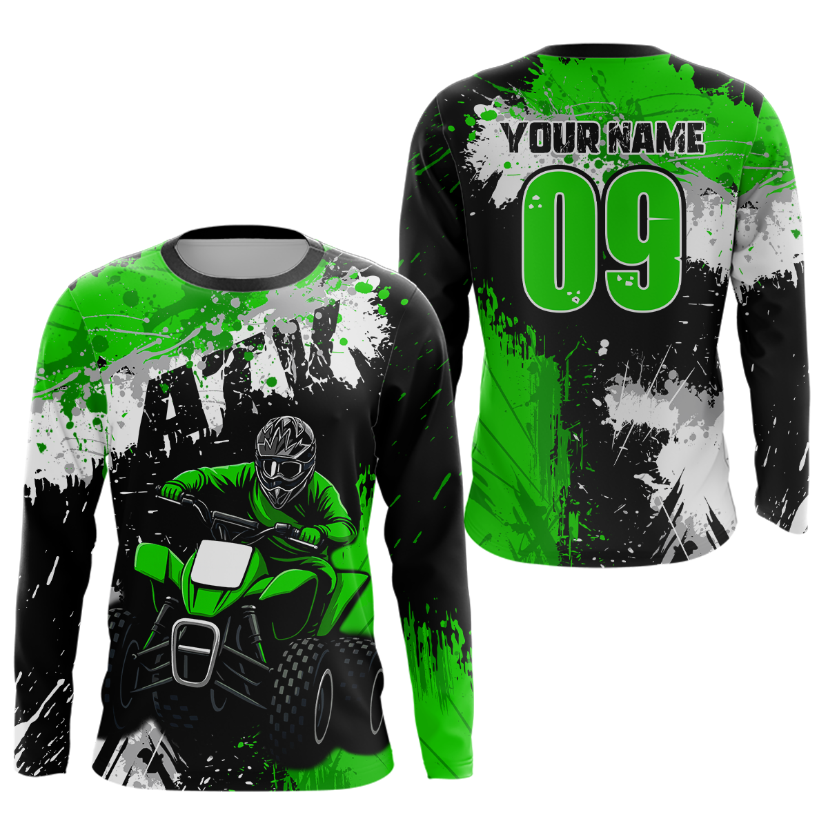 Green ATV Motocross Jersey Personalized UPF30+ Adult&Kid Quad Bike Shirt Atv Mx Off-Road Dirt Bike NHN003