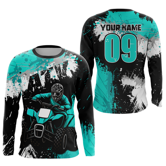 Turquoise ATV Motocross Jersey Personalized UPF30+ Adult&Kid Quad Bike Shirt Atv Mx Off-Road Dirt Bike NHN003