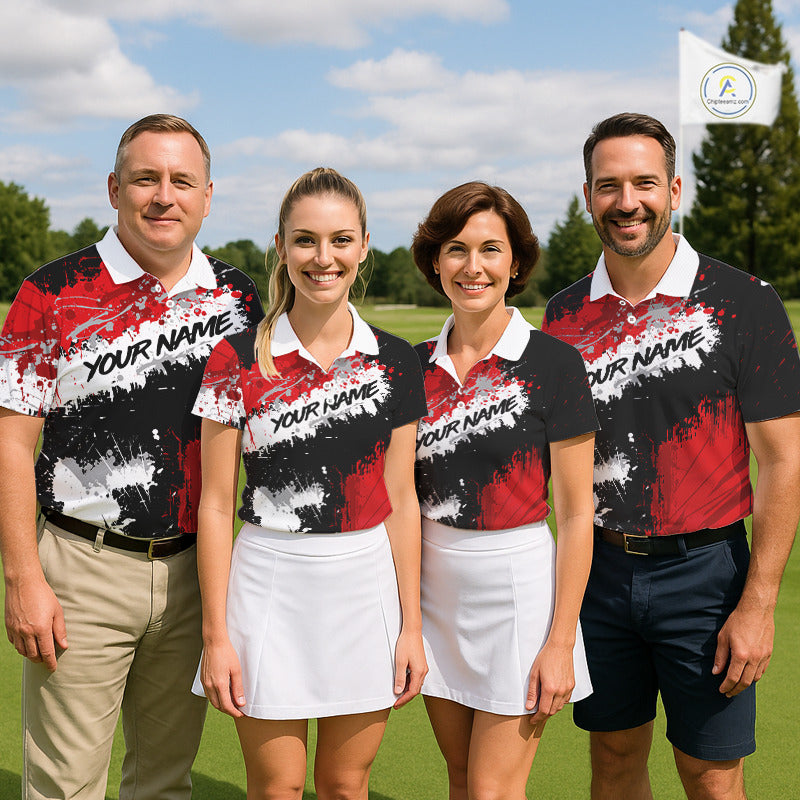 Black And Red Mens Golf Polo Shirt Custom Team Number Vintage Disc Golf Basket Mens Golf Wears NHN0028