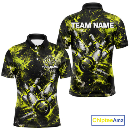 Neon Yellow Men’s Bowling Shirt Custom Bowling Team Jersey Polo & Quarter Zip TTN130