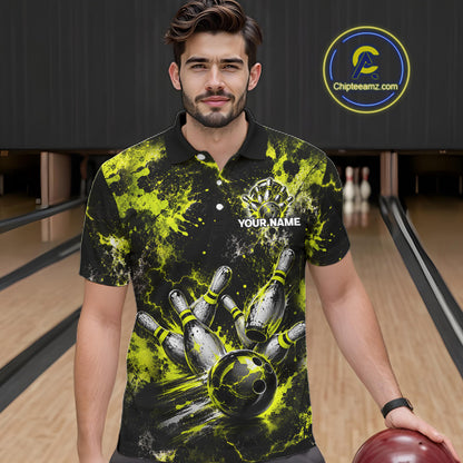 Neon Yellow Men’s Bowling Shirt Custom Bowling Team Jersey Polo & Quarter Zip TTN130
