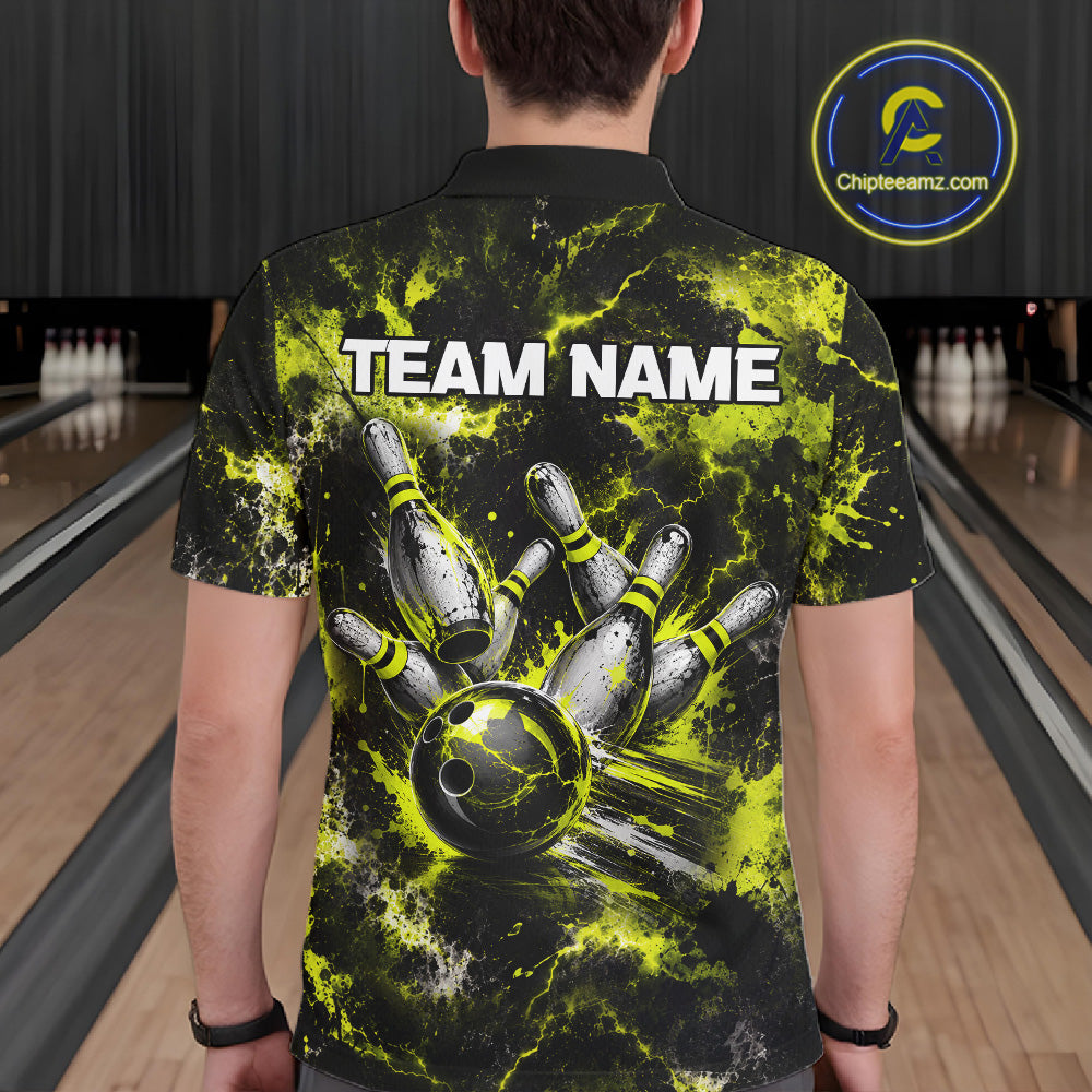 Neon Yellow Men’s Bowling Shirt Custom Bowling Team Jersey Polo & Quarter Zip TTN130