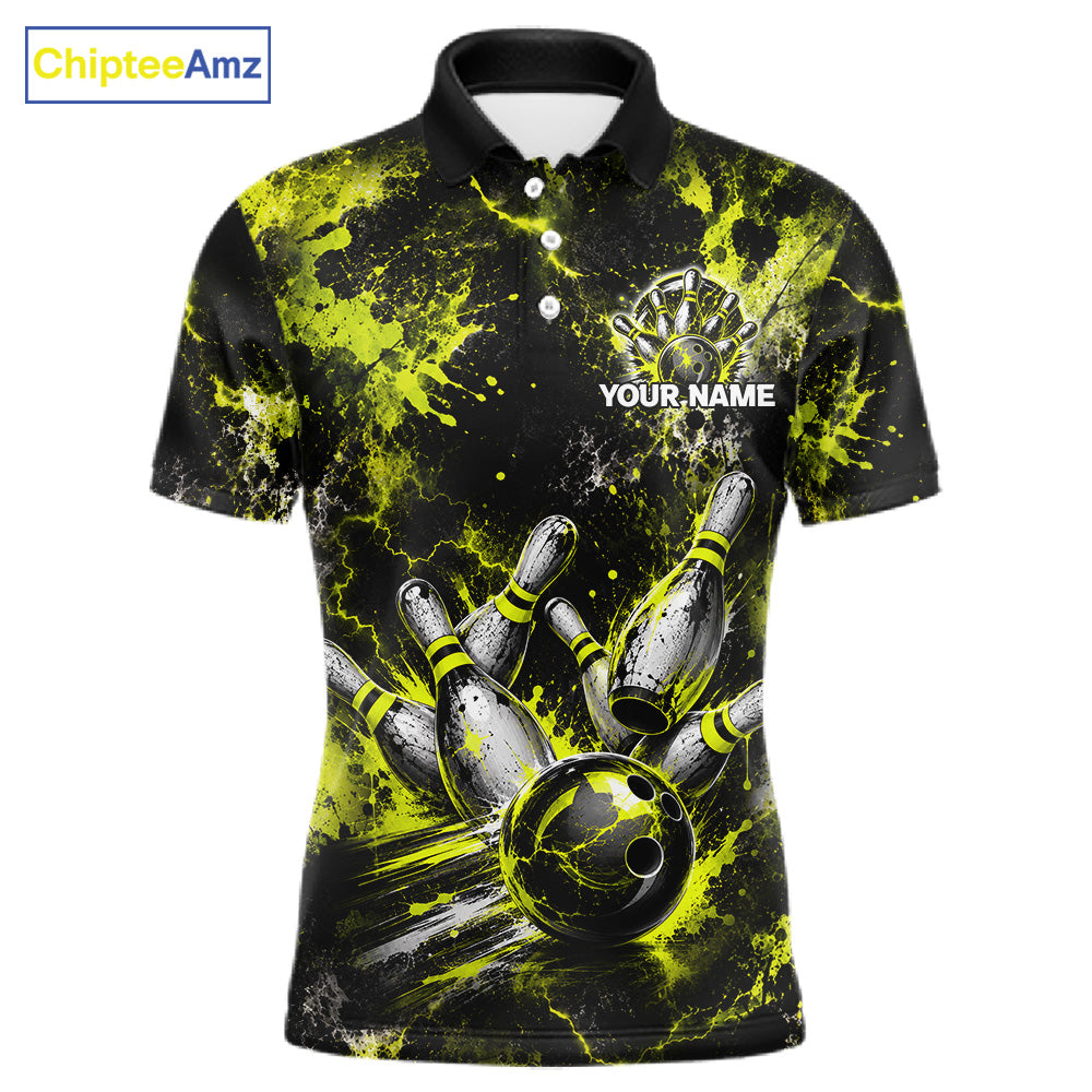 Neon Yellow Men’s Bowling Shirt Custom Bowling Team Jersey Polo & Quarter Zip TTN130