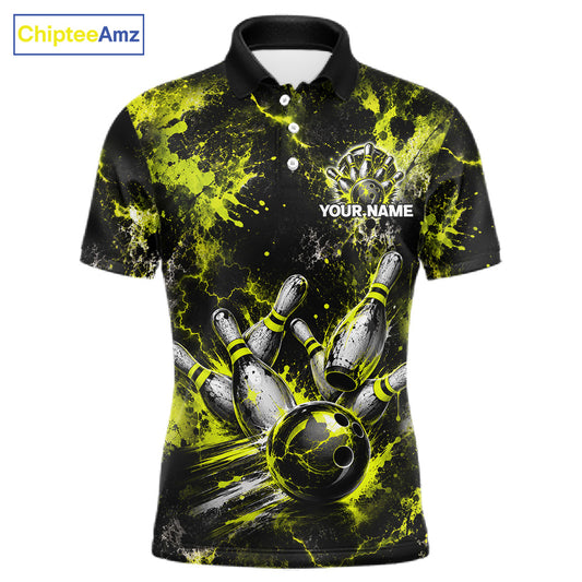 Neon Yellow Men’s Bowling Shirt Custom Bowling Team Jersey Polo & Quarter Zip TTN130