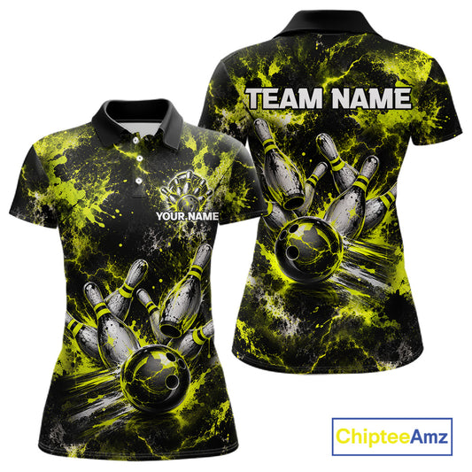 Neon Yellow Women’s Bowling Shirt Custom Bowling Team Jersey Polo & Quarter Zip TTN130