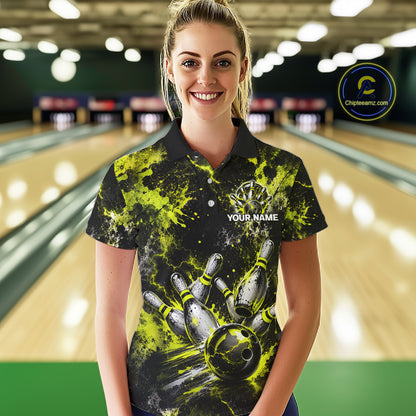 Neon Yellow Women’s Bowling Shirt Custom Bowling Team Jersey Polo & Quarter Zip TTN130