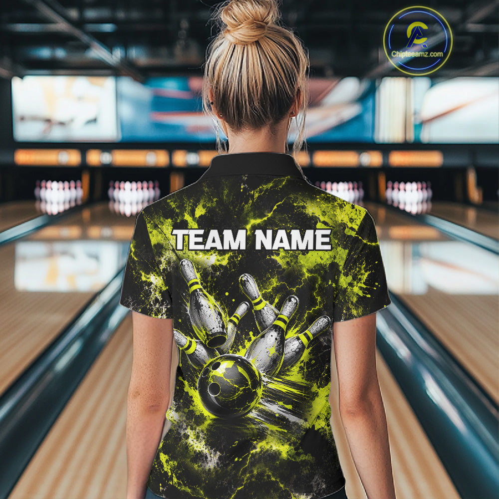 Neon Yellow Women’s Bowling Shirt Custom Bowling Team Jersey Polo & Quarter Zip TTN130