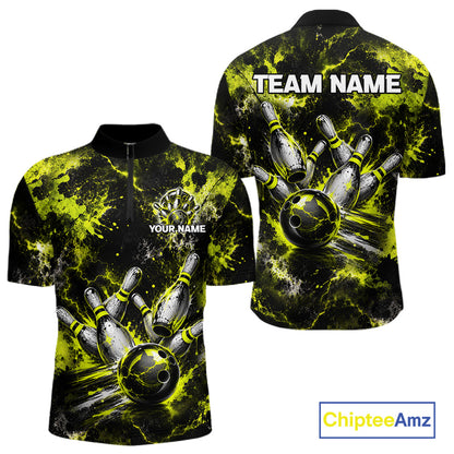 Neon Yellow Men’s Bowling Shirt Custom Bowling Team Jersey Polo & Quarter Zip TTN130