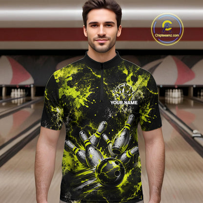 Neon Yellow Men’s Bowling Shirt Custom Bowling Team Jersey Polo & Quarter Zip TTN130