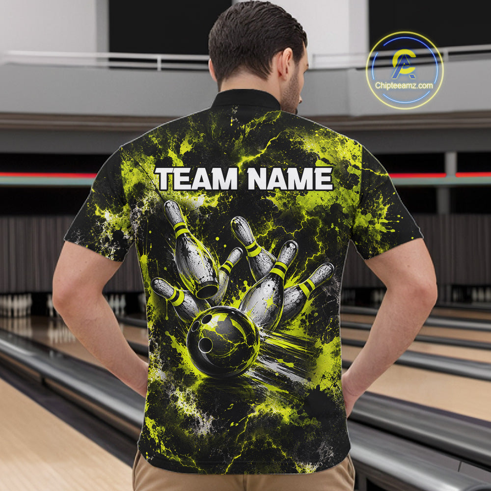 Neon Yellow Men’s Bowling Shirt Custom Bowling Team Jersey Polo & Quarter Zip TTN130