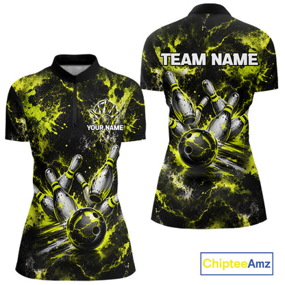 Neon Yellow Women’s Bowling Shirt Custom Bowling Team Jersey Polo & Quarter Zip TTN130