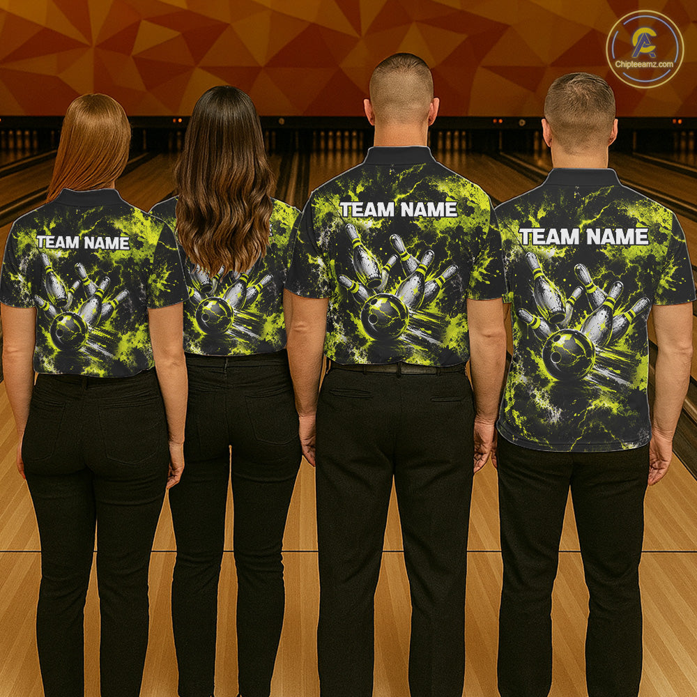 Neon Yellow Women’s Bowling Shirt Custom Bowling Team Jersey Polo & Quarter Zip TTN130