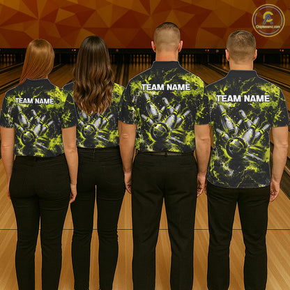 Neon Yellow Women’s Bowling Shirt Custom Bowling Team Jersey Polo & Quarter Zip TTN130