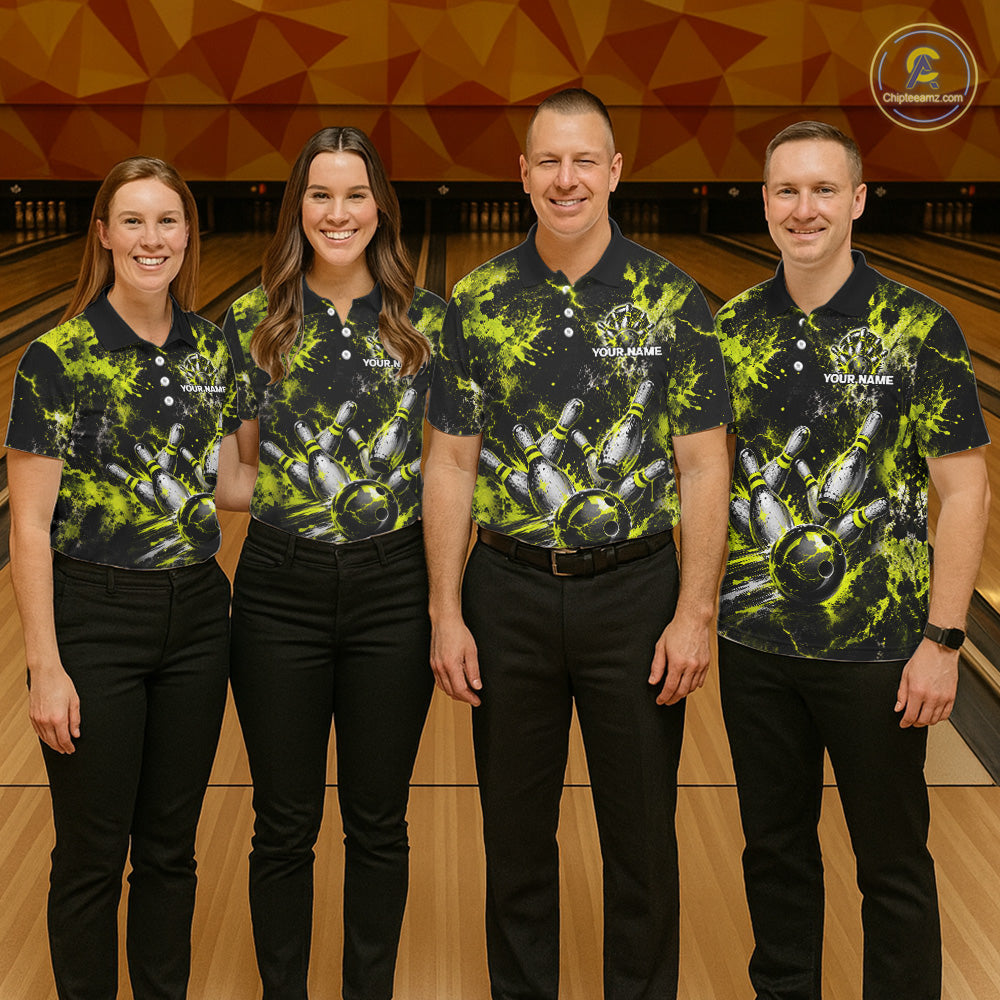 Neon Yellow Women’s Bowling Shirt Custom Bowling Team Jersey Polo & Quarter Zip TTN130