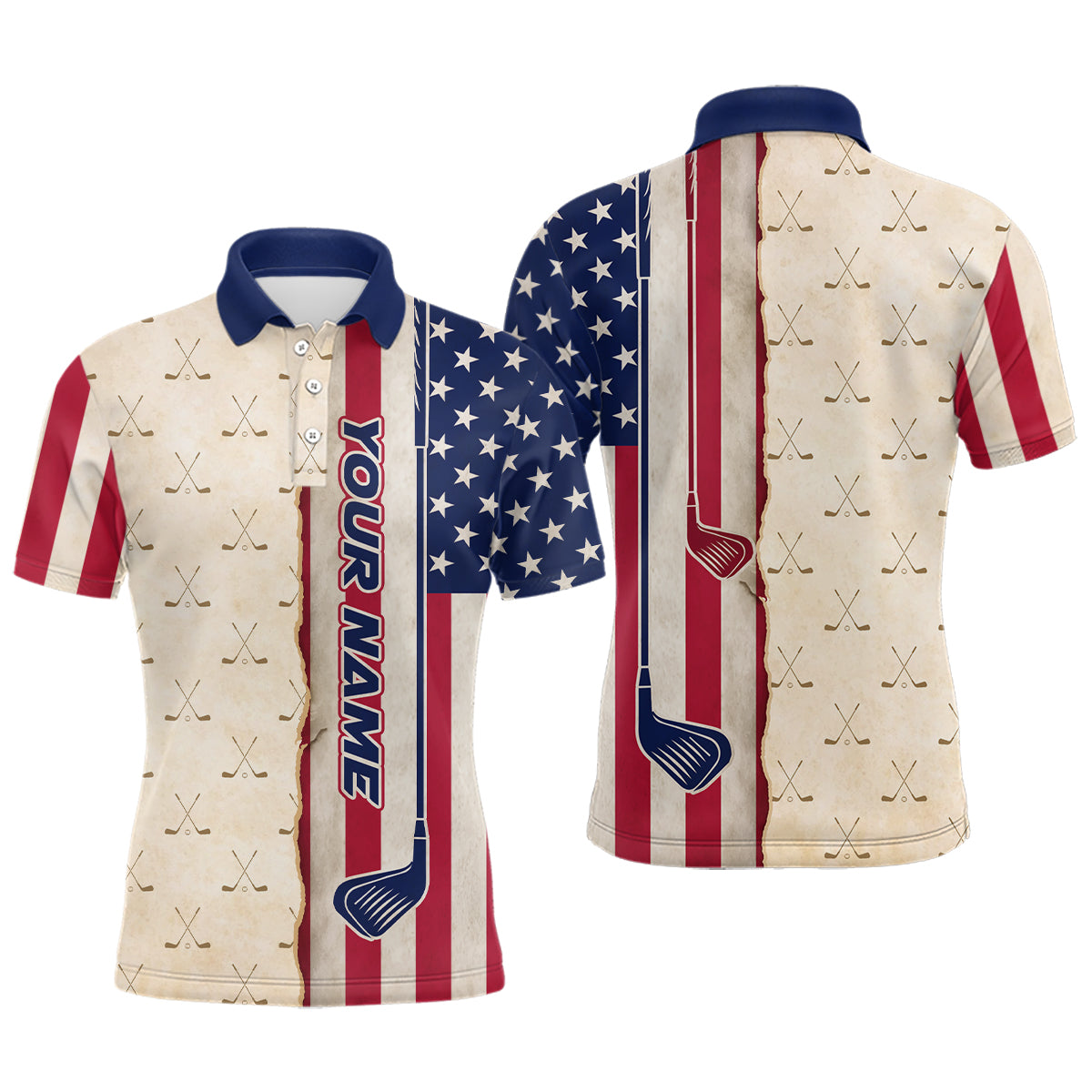 American Flag Vintage Golf Polo Shirts For Mens Custom Name, Patriotic Golf Gifts YYD0060