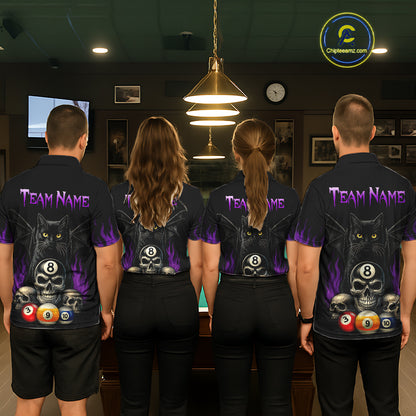 Personalized Name Bat Cat Billards Polo Shirts For Woman  Custom Team Name Billiard Shirt Design YYD0014