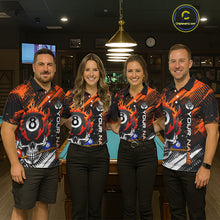 Load image into Gallery viewer, Personalized Name Billiard Skull Flame Polo Shirts For Men  Custom Team Name Billiard Shirt Design YYD0015