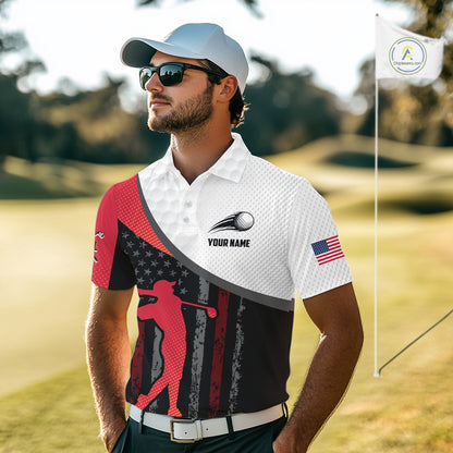 American Flag Golf Polo Shirts For Mens Custom Name, Patriotic Golf Gifts YYD0020