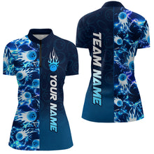 Load image into Gallery viewer, Bowling Quarter Zip Shirts For Women Custom Name Bowling Flame Lightning Team Jersey Shirt YYD0030