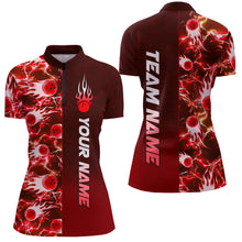Load image into Gallery viewer, Bowling Quarter Zip Shirts For Women Custom Name Bowling Flame Lightning Team Jersey Shirt YYD0030