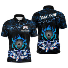 Load image into Gallery viewer, Blue Skull Fire Bowling Shirt For Mens Custom Name Bowling Team Jersey Shirt YYD0068
