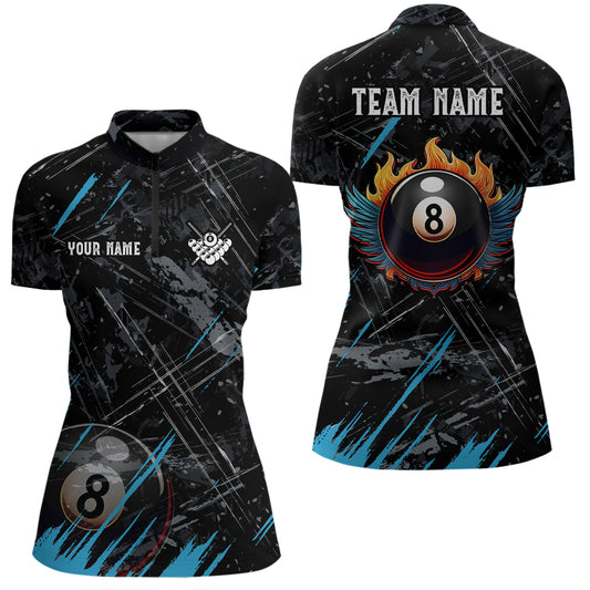 Grunge Ball 8 Billiard Billiard Women Quarter-Zip Shirts Custom Name Billiard Shirt YYD0071
