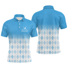 Load image into Gallery viewer, Argyle Pattern Golf Polo Shirts For Mens Custom Name, Golf Pattern Blue Shirt Gifts YYD0033