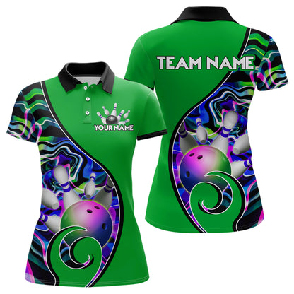 Custom Bowling Team Polo Shirts for Women - Personalized Abstract Colors Bowling Jersey YYD0080